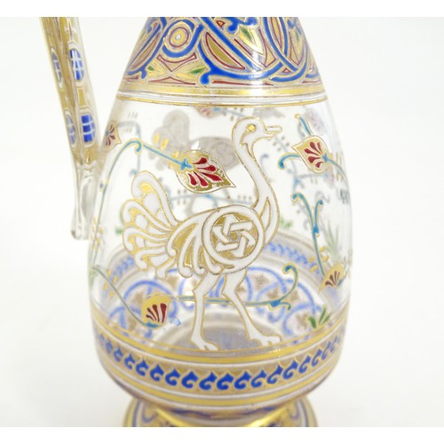 270 - A 19thC Lobmeyr enamelled and gilt 'Islamic style' ewer, Vienna circa 1888, from the 'Alhambra serie... 