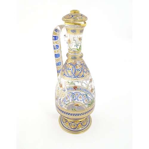 270 - A 19thC Lobmeyr enamelled and gilt 'Islamic style' ewer, Vienna circa 1888, from the 'Alhambra serie... 