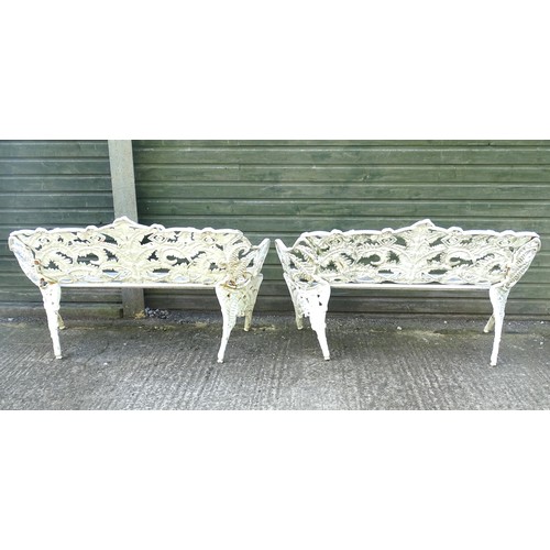 1308 - Two Victorian Coalbrookdale style cast iron benches in the Fern and Blackberry pattern. Marked B165.... 