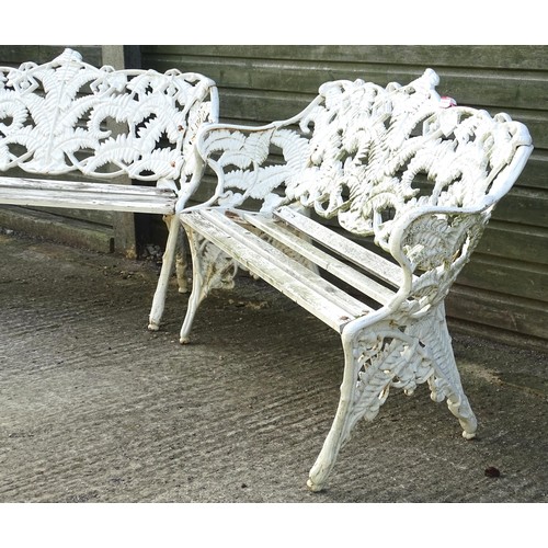 1308 - Two Victorian Coalbrookdale style cast iron benches in the Fern and Blackberry pattern. Marked B165.... 