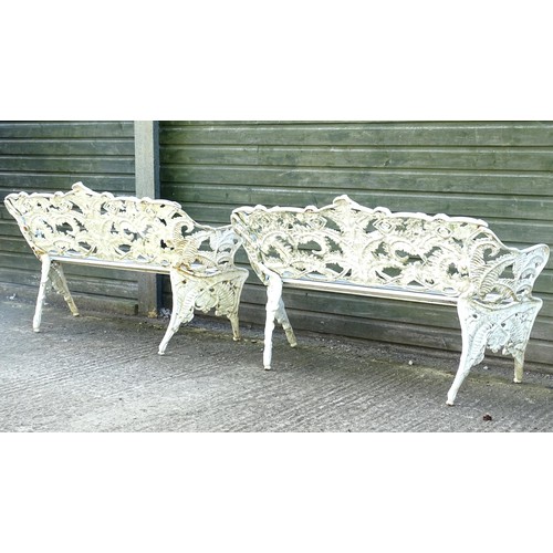 1308 - Two Victorian Coalbrookdale style cast iron benches in the Fern and Blackberry pattern. Marked B165.... 