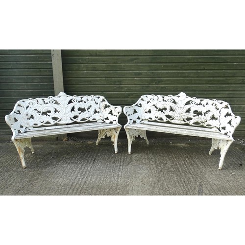 1308 - Two Victorian Coalbrookdale style cast iron benches in the Fern and Blackberry pattern. Marked B165.... 