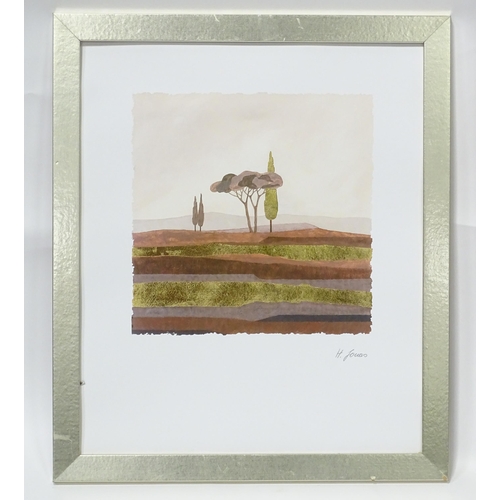 43 - Four assorted prints to include a limited edition print depicting a Tuscan landscape, an abstract co... 