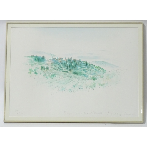 43 - Four assorted prints to include a limited edition print depicting a Tuscan landscape, an abstract co... 