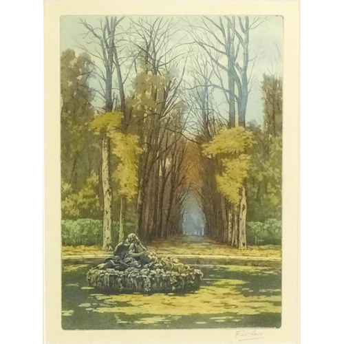 65 - After Frederic Louis Leve (1877-1968), Colour aquatint, Bassin de Saturne, Versailles. Signed in pen... 