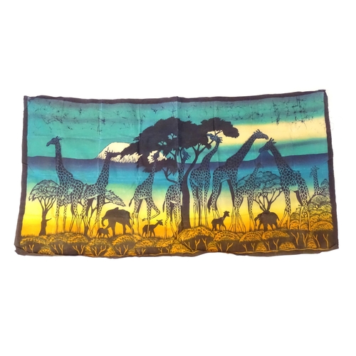 79 - Ethnographic / Native / Tribal: An African wall hanging with Batik decoration depicting a landscape ... 