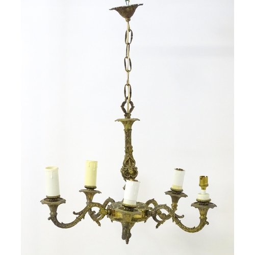 88 - A five branch pendant electrolier of chandelier form with acanthus scroll detail. Approx. 18