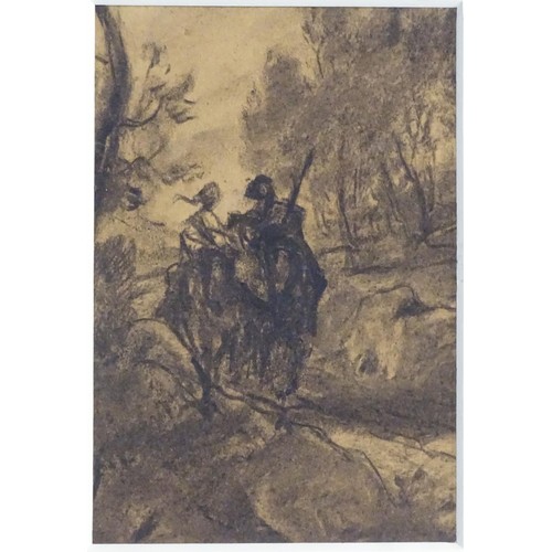 112 - Manner of Francisco Goya (1746-1828), Charcoal on paper, Figures on horseback on a wooded path. Appr... 