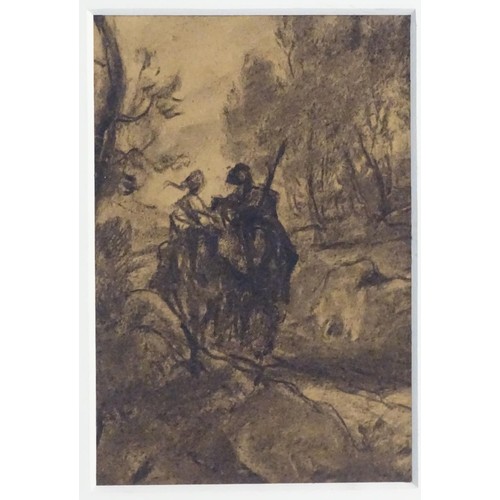 112 - Manner of Francisco Goya (1746-1828), Charcoal on paper, Figures on horseback on a wooded path. Appr... 