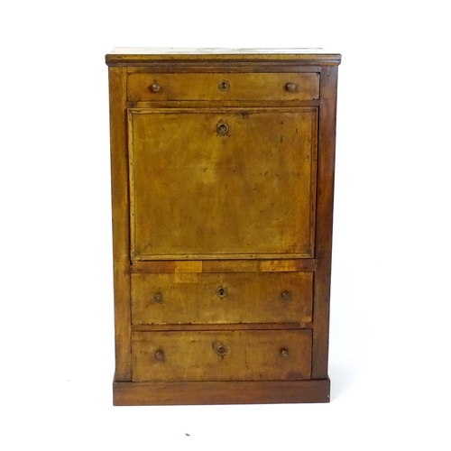 113 - An early / mid 19thC walnut secretaire a abattant, with a rectangular top above three long drawers a... 