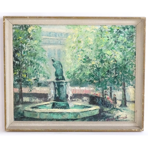 Blanche R. Seward, 20th century, Oil on canvas, Fountain in Sloane Square, London. Signed lower right and ascribed verso. Approx. 15 1/2" x 19 1/2"