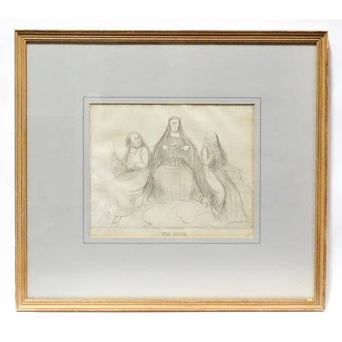 126 - A 20thC pencil sketch titled The Fates after John Doyle. Approx. 11 1/2