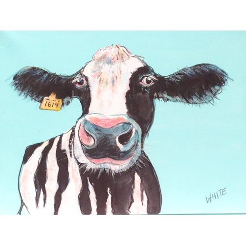 189 - A 21st century acrylic on canvas depicting a Friesian cow. Signed lower right. Approx. 18