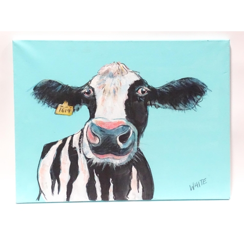 189 - A 21st century acrylic on canvas depicting a Friesian cow. Signed lower right. Approx. 18