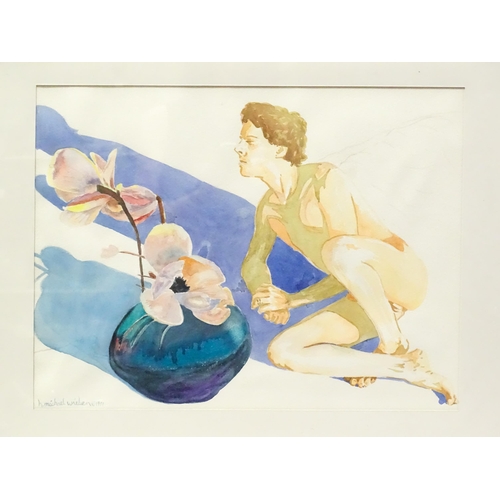 190 - A 20thC watercolour by H. Michael Wieben depicting a young man and a vase if flowers, Signed and dat... 