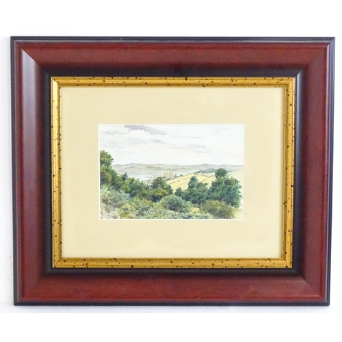 199 - Early 20th century, Watercolour, A landscape scene with fields and coastal castle beyond. Approx. 5 ... 