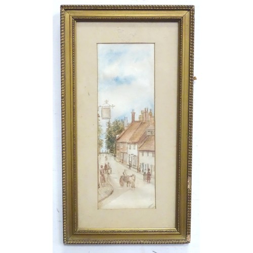 200 - A. E. Beney, Early 20th century, Watercolour, A village street scene with horse, cart and figures ou... 