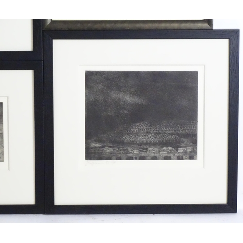 205 - John Tatchell Freeman (b. 1958), Four etchings, comprising A view of the Welsh village Ogmore Vale, ... 