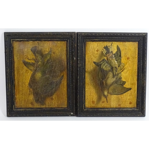 217 - A pair of Victorian prints on embossed card depicting hanging game birds. Approx. 17 1/4