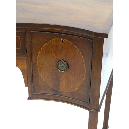 231 - A Georgian style mahogany sideboard with a small upstand above a single short central drawer and fla... 