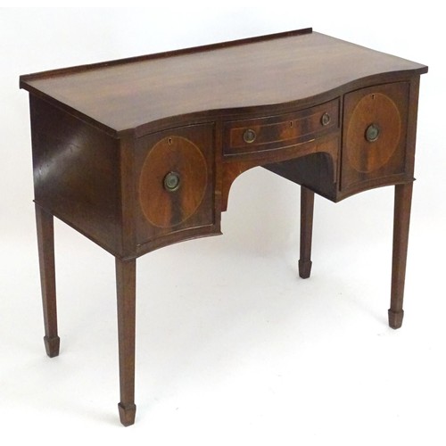 231 - A Georgian style mahogany sideboard with a small upstand above a single short central drawer and fla... 