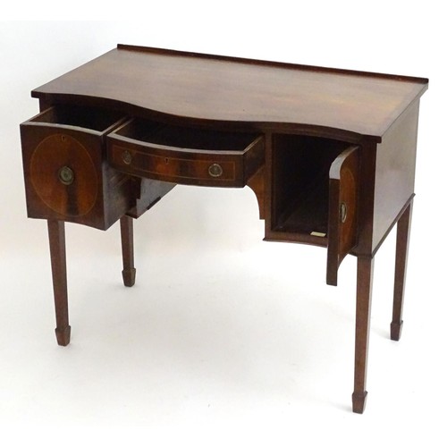 231 - A Georgian style mahogany sideboard with a small upstand above a single short central drawer and fla... 