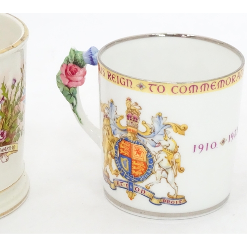 264 - A quantity of Royal commemorative wares to include two King Edward VII loving cups, a Paragon silver... 