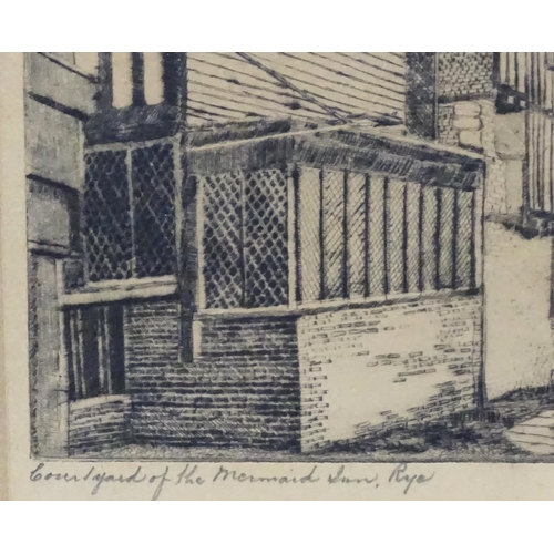 267 - George Huardel-Bly, 19th century, Etchings, Two views of Rye comprising Landgate and Courtyard of th... 