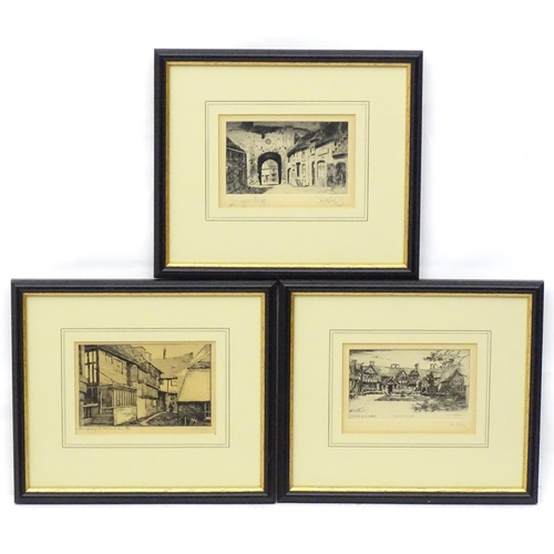 267 - George Huardel-Bly, 19th century, Etchings, Two views of Rye comprising Landgate and Courtyard of th... 