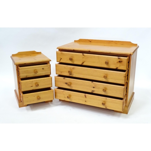 271 - A modern pine chest of drawers comprising four long drawers, together with a bedside cabinet with th... 