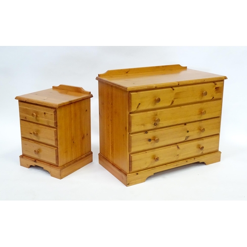 271 - A modern pine chest of drawers comprising four long drawers, together with a bedside cabinet with th... 