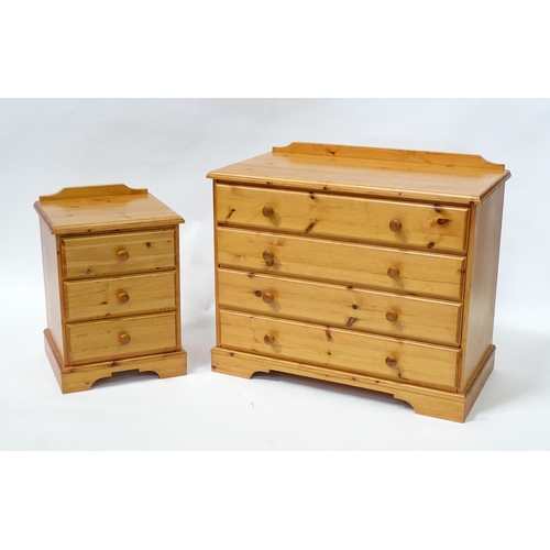 271 - A modern pine chest of drawers comprising four long drawers, together with a bedside cabinet with th... 