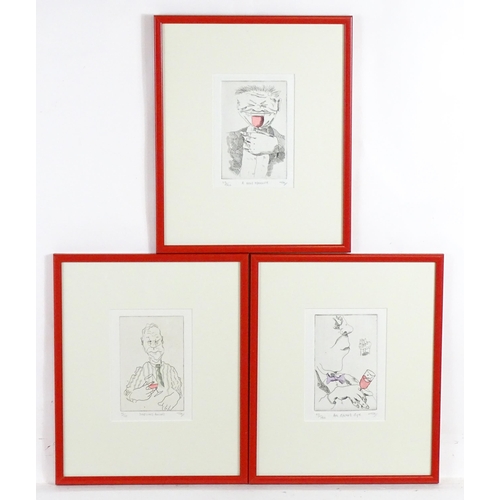 274 - Tim Bulmer (b. 1958), Limited edition hand coloured etchings, Three humorous wine related etchings c... 