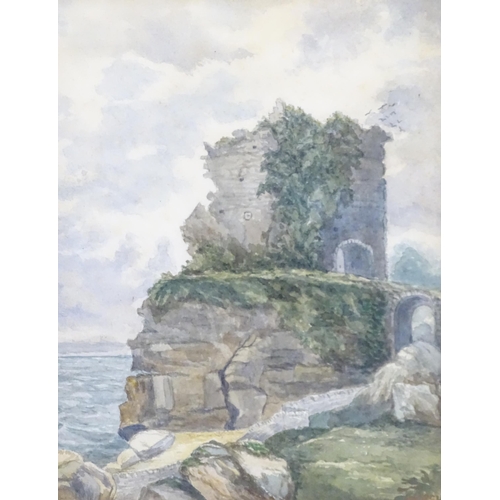 275 - A 19thC watercolour depicting coastal ruins. Dated 1887 lower right. Approx. 10