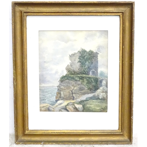 275 - A 19thC watercolour depicting coastal ruins. Dated 1887 lower right. Approx. 10