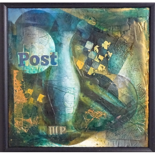 310 - 20th century, Mixed media, Abstract composition with relief elements, newspaper clippings, etc. Appr... 