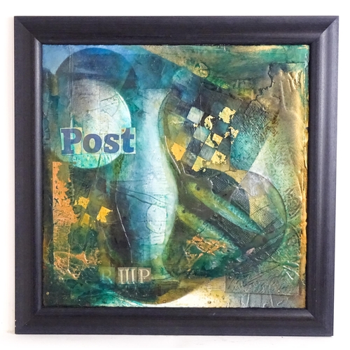 310 - 20th century, Mixed media, Abstract composition with relief elements, newspaper clippings, etc. Appr... 