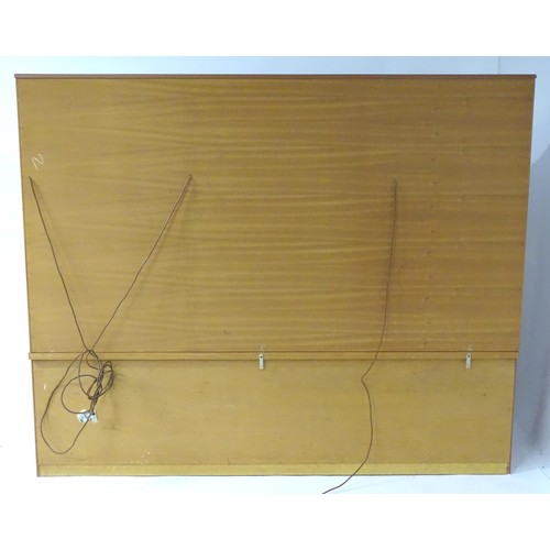 355 - Vintage / Retro: A teak sideboard by Meredew, having fitted storage shelves within alcoves,  a glaze... 