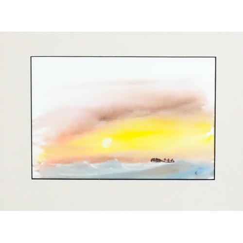 378 - Thomas Castle, 20th century, Watercolours, A pair of coastal sunset scenes with shipping. Signed wit... 