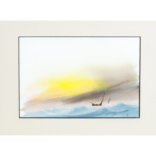 378 - Thomas Castle, 20th century, Watercolours, A pair of coastal sunset scenes with shipping. Signed wit... 