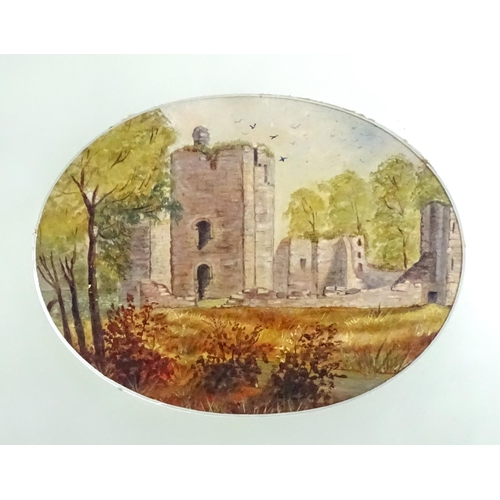 384 - 19th century, Oil on board, A wooded landscape with ruins. Indistinctly signed Geo Canile lower righ... 