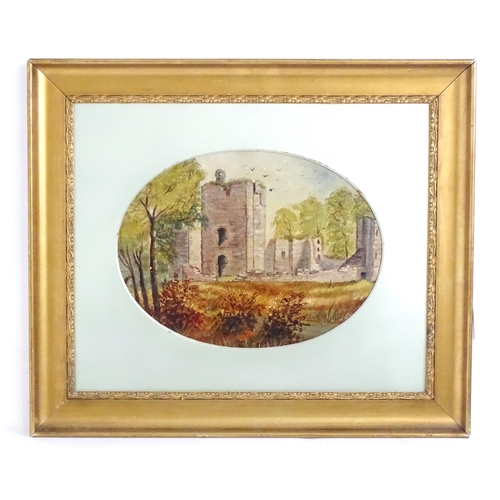 384 - 19th century, Oil on board, A wooded landscape with ruins. Indistinctly signed Geo Canile lower righ... 