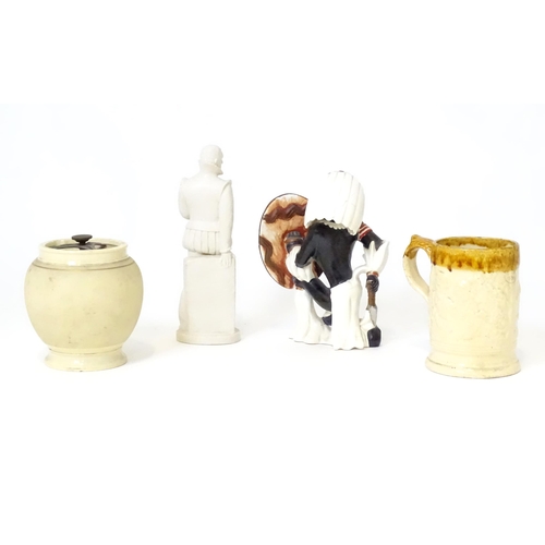 390 - Three ceramic items comprising a two tone tankard with relief detail, tobacco jar, and a Native Amer... 