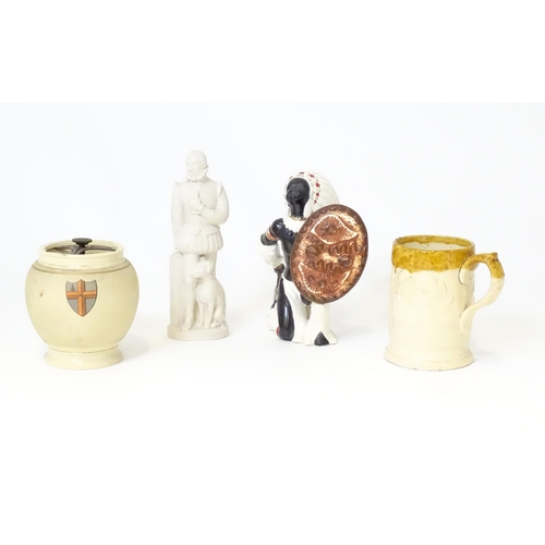 390 - Three ceramic items comprising a two tone tankard with relief detail, tobacco jar, and a Native Amer... 