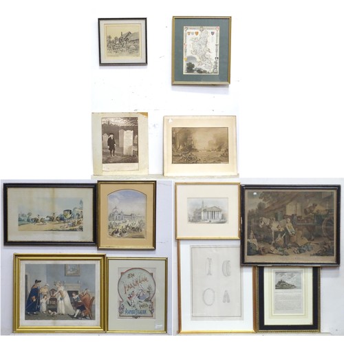 417 - A quantity of assorted 18thC and later prints and engravings to include Anne Hathaway's Cottage afte... 