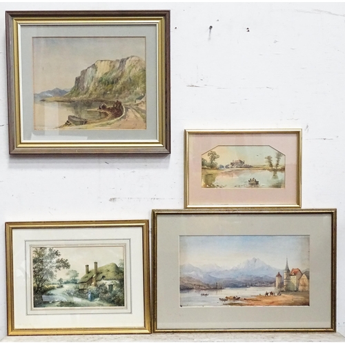 438 - A quantity of assorted 19th century and later watercolours to include a river landscape with windmil... 