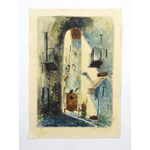 439 - Diaz, 20th century, Watercolour, A Continental street scene. Signed lower left. Approx. 22