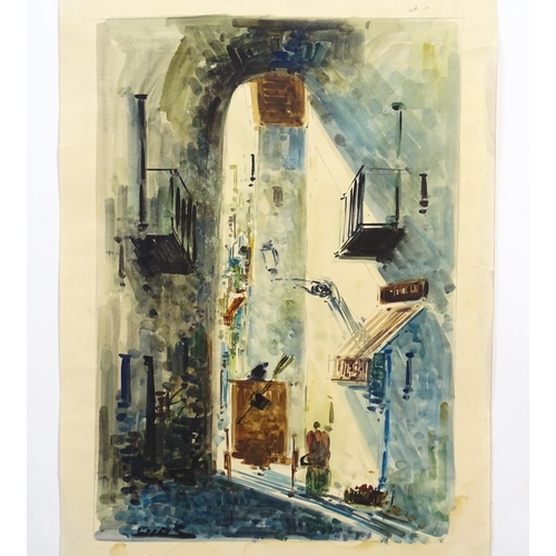 439 - Diaz, 20th century, Watercolour, A Continental street scene. Signed lower left. Approx. 22