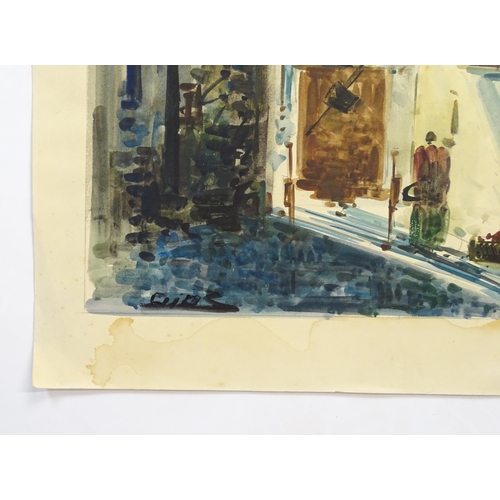 439 - Diaz, 20th century, Watercolour, A Continental street scene. Signed lower left. Approx. 22