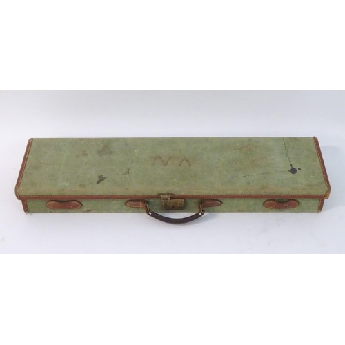 440 - A vintage canvas, leather and brass mounted motor case, with maroon baize lining, provision for 28 1... 